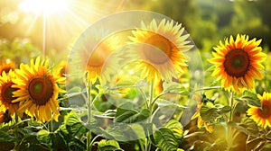 Radiant Sunflowers Basking in Golden Sunrise Light