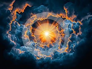 Radiant Sunlight Breaking Through Fluffy Clouds Creating a Warm and Inviting Atmosphere in a Bright Blue Sky