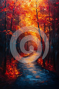 Radiant Symphony of a forest in impressionist style photo