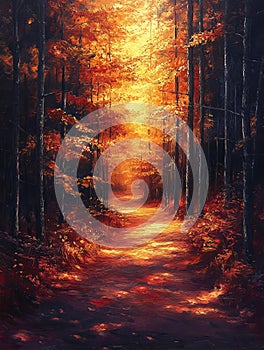 Radiant Symphony of a forest in impressionist style photo