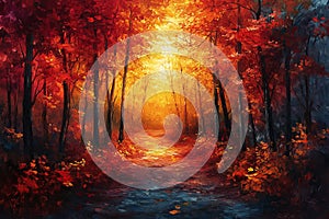 Radiant Symphony of a forest in impressionist style photo