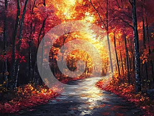Radiant Symphony of a forest in impressionist style photo