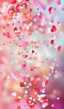 A radiant Valentine banner adorned with confetti blossoms in various hues, radiating love and warmth
