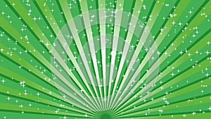 Radiate green lines spin around the bottom of the background with twinkling little stars.