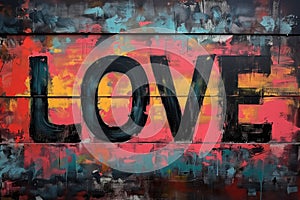 Love Street Art Mural, Valentines Day Greeting Card Artwork, Weathered Outdoor Painting, Romantic Words