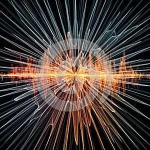 Radiating abstract pattern featuring vibrant orange and yellow hues in a symmetrical