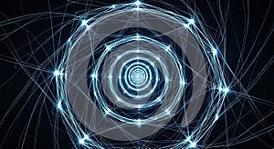 Radiating circular energy node glowing network hub design