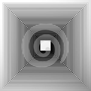 Radiating, expanding squares. Geometric monochrome, black and wh