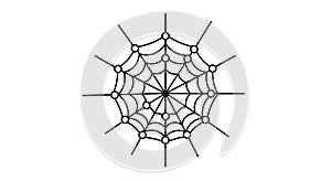 Black and white illustration of a symmetrical spider web, featuring a central point