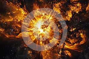 Celestial sunburst on dramatic black background