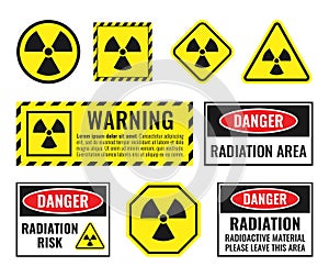 Radiation danger sign set, radioactive hazard icons