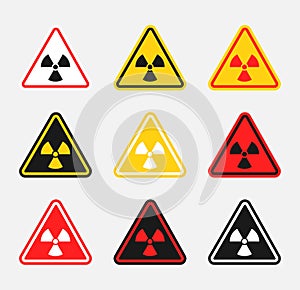 Radiation danger sign set, radioactive hazard icons