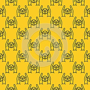 Radiation in Hands vector Radioactive yellow seamless pattern in outline style