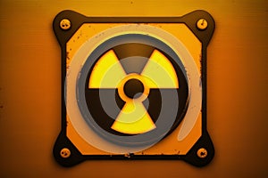 Radiation hazard sign in 3d style on solid color background. Radioactive symbol on studio backdrop. Symbol of