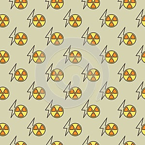 Radiation and Lightning vector symbol colored seamless pattern