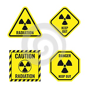 Radiation risk icon set, radioactive hazard signs