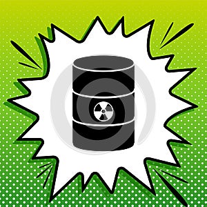 Radiation Round Sign. Black Icon on white popart Splash at green background with white spots. Illustration