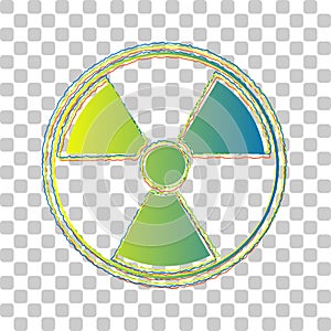 Radiation Round sign. Blue to green gradient Icon with Four Roughen Contours on stylish transparent Background. Illustration