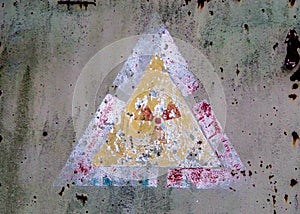 Radiation sign on a decaying wehicle in Chernobyl zone