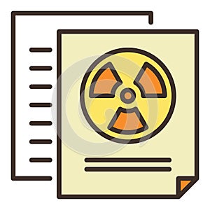 Radiation sign on Documents vector colored icon or logo element