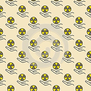 Radiation sign on Hand vector Radiology colored seamless pattern