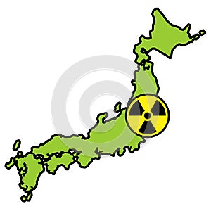 Radiation sign on map of Japan