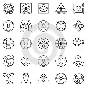 Radiation Warning outline icons set - Radioactive signs and Nuclear Radiation concept line symbols