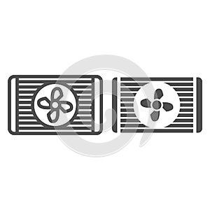 Radiator fan line and glyph icon. Car cooler vector illustration isolated on white. Automobile cooling outline style