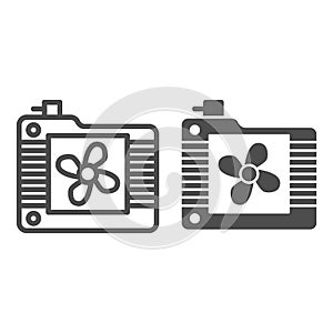 Radiator fan line and glyph icon. Cooler vector illustration isolated on white. Carburetor outline style design