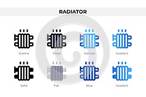 Radiator icons in different style. Radiator icons set. Holiday symbol. Different style icons set. Vector illustration