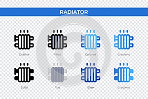 Radiator icons in different style. Radiator icons set. Holiday symbol. Different style icons set. Vector illustration