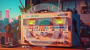 radio from 90's, miami vibe, vivid colors, tones, ultra sharp, 8k, lofi background, wallpaper, Generative AI