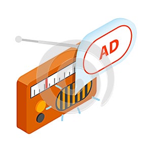 Radio advertising icon, isometric 3d style
