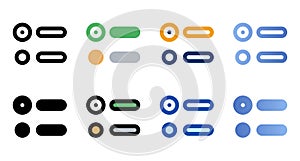 Radio button icons in different style. Radio button icons. Different style icons set. Vector illustration