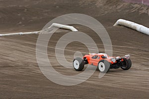 Radio controlled car at race track