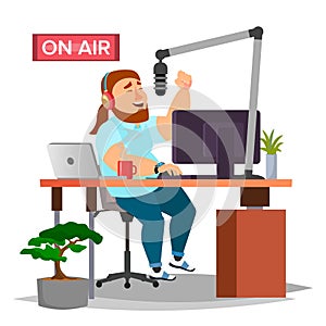 Radio DJ Vector. Modern Radio Station. Studio. On Air. Broadcasting. Isolated Flat Cartoon Illustration