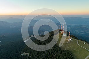 Radio and gsm antenna on the top of the mountains ,telecommunications towers