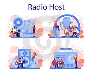 Radio host concept set. Idea of news broadcast in the studio.