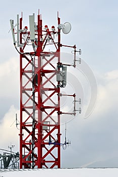 Radio and mobile phone communication antenna tower in mountain