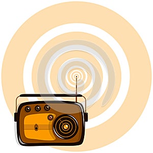 Radio model retro. Radio waves. Flat vector illustration