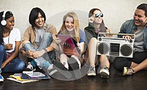 Radio Music Friends Unity Style Teens Casual Concept