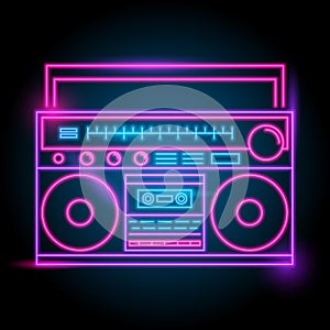 Radio neon logo. glow in the dark. electric theme season. party night club. photo