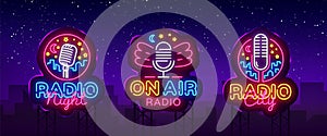 Radio Neon Sign collection Vector. Radio Night neon logos, design template, modern trend design, Radio neon signboard