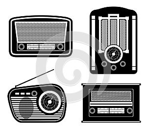Radio old retro vintage icon stock vector illustration black out