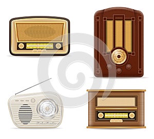 Radio old retro vintage set icons stock vector illustration