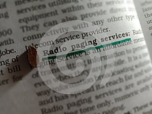 radio paging services displayed on project theory underlined text form