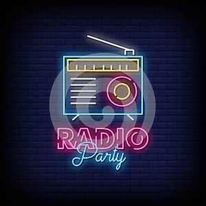Radio Party Neon Signs Style Text Vector