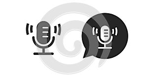 Radio podcast mic icon black white pictogram simple vector, microphone voice chat messaging app silhouette logo glyph graphic