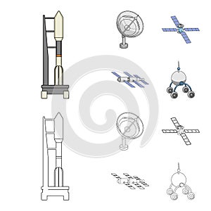 Radio radar, docking in space spacecraft, Lunokhod. Space technology set collection icons in cartoon,outline style