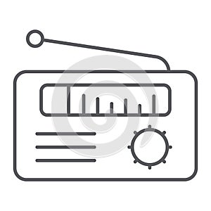 Radio receiver thin line icon, media and broadcast, speaker sign, vector graphics, a linear pattern on a white